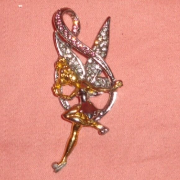 SUPER RARE-DISNEY TINKERBELL ON A MUSICAL NOTE CRYSTAL PENDANT-NO CHAIN- - Picture 1 of 2